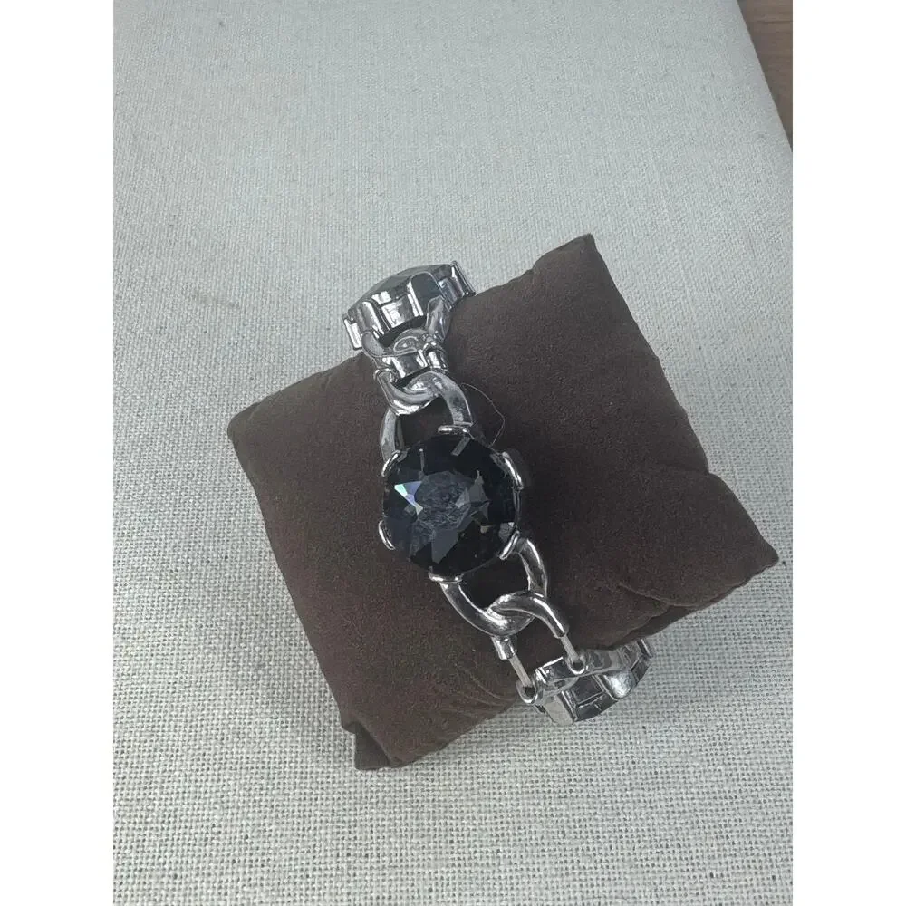 Silver Plated and Black Stretch Bracelet